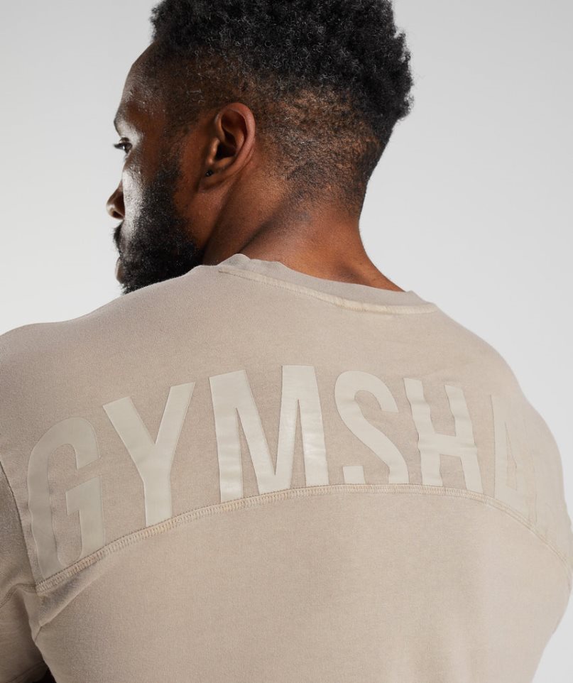 Gymshark Power Washed T-shirt Herr Beige | SE-95614G