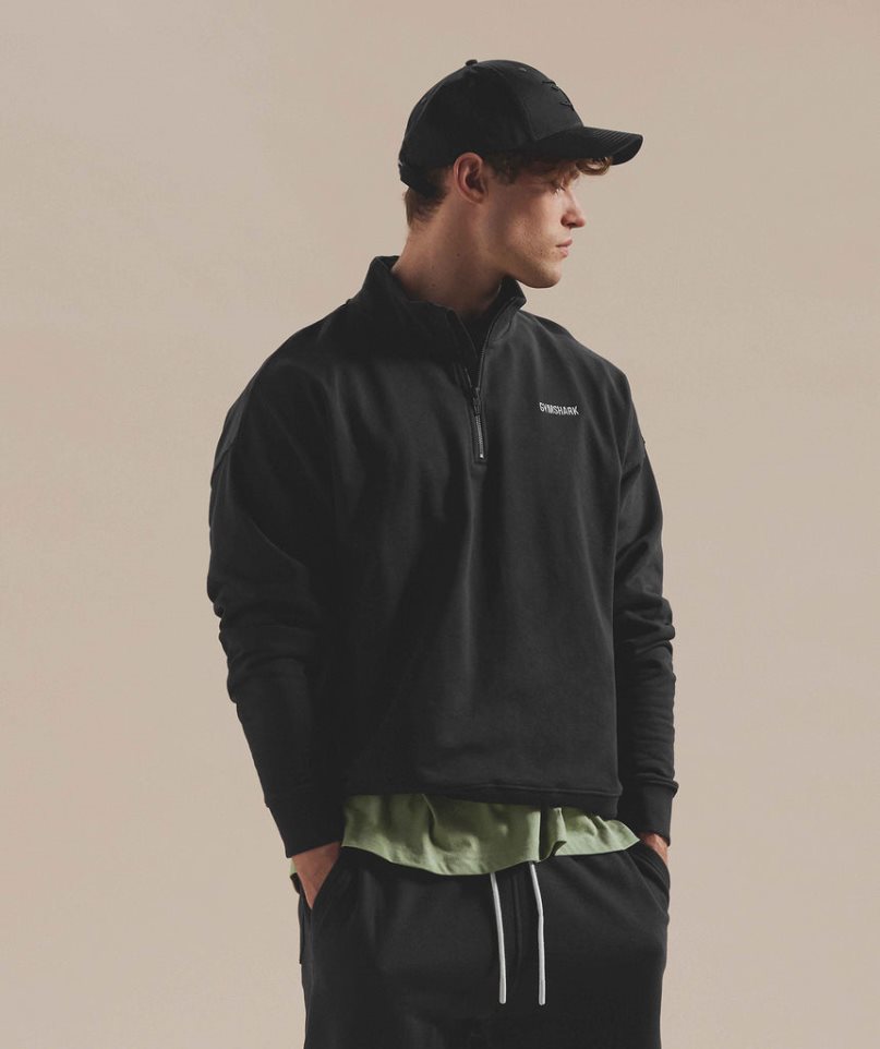 Gymshark Rest Day Sweats 1/4 Zip Tröjor Herr Svarta | SE-64097Y