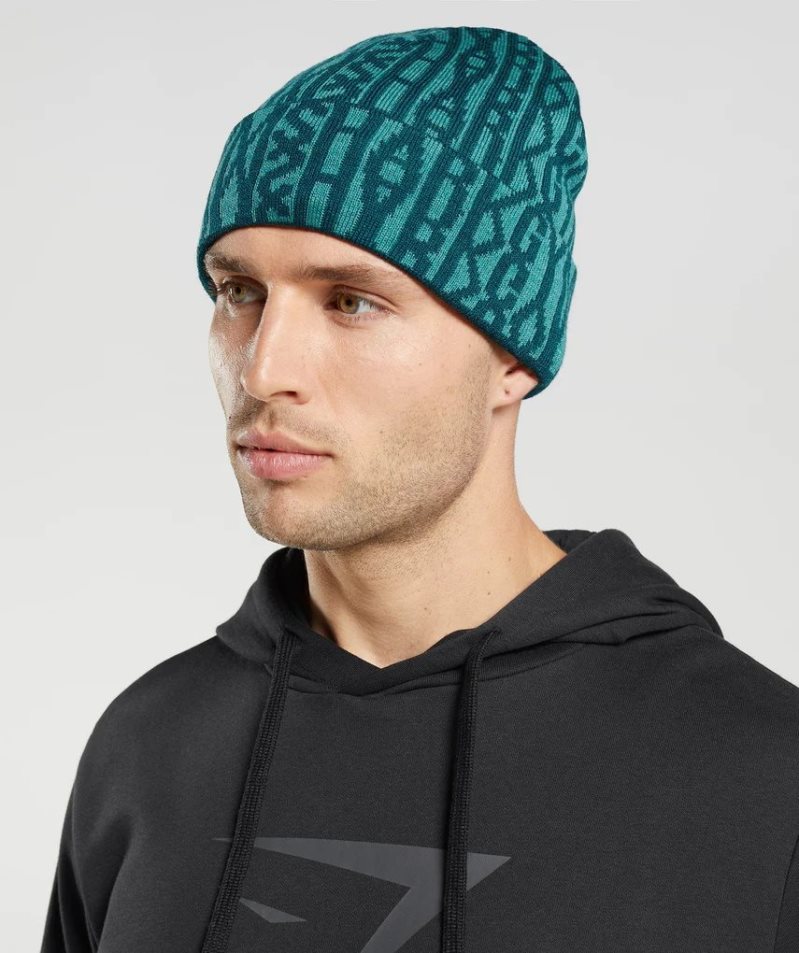 Gymshark Reversable Jacquard Mössa Turkos | SE-89270N