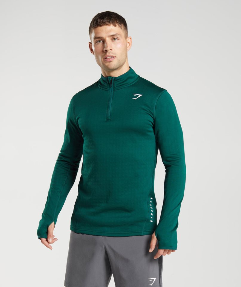 Gymshark Sport 1/4 Zip T-shirt Herr Gröna | SE-40679N