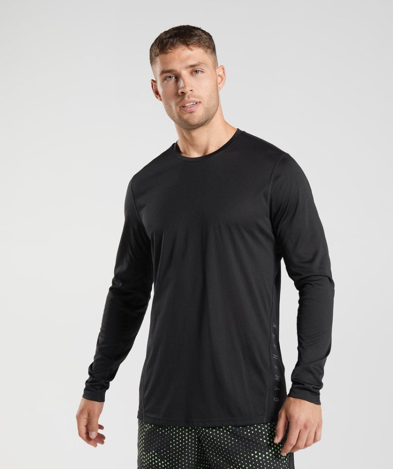 Gymshark Sport Long Sleeve T-shirt Herr Svarta | SE-26409U