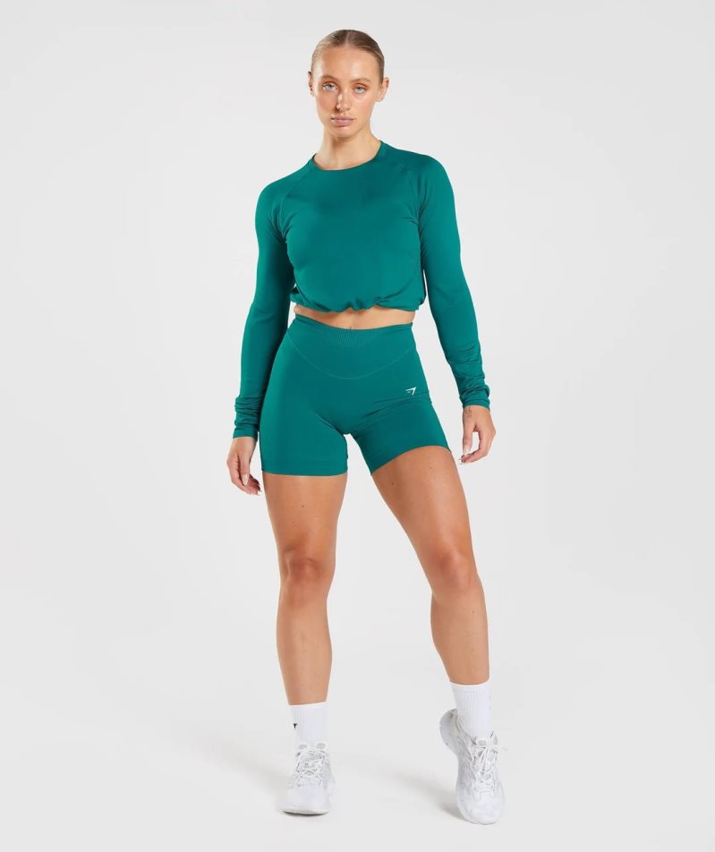 Gymshark Sweat Seamless Long Sleeve Beskurna Toppar Dam Turkos | SE-43876F