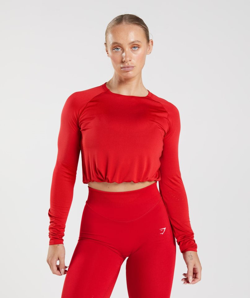 Gymshark Sweat Seamless Long Sleeve Beskurna Toppar Dam Röda | SE-51708A