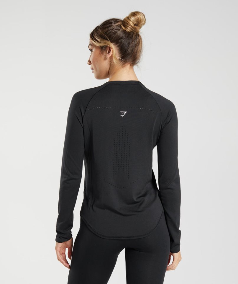 Gymshark Sweat Seamless Long Sleeve Top T-shirt Dam Svarta | SE-05421I