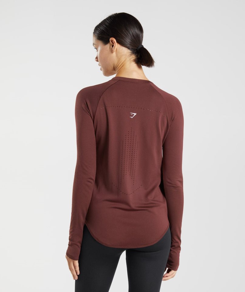 Gymshark Sweat Seamless Long Sleeve Top T-shirt Dam Vinröda | SE-39541W