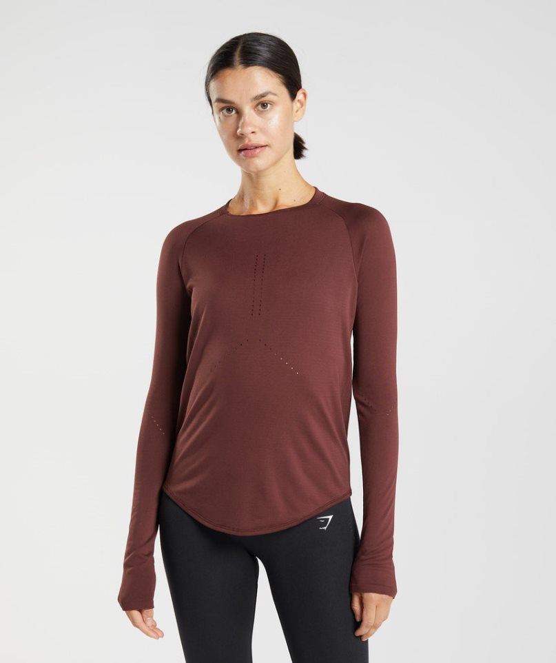 Gymshark Sweat Seamless Long Sleeve Top T-shirt Dam Vinröda | SE-39541W