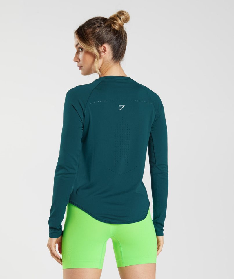 Gymshark Sweat Seamless Long Sleeve Top T-shirt Dam Turkos | SE-82974G