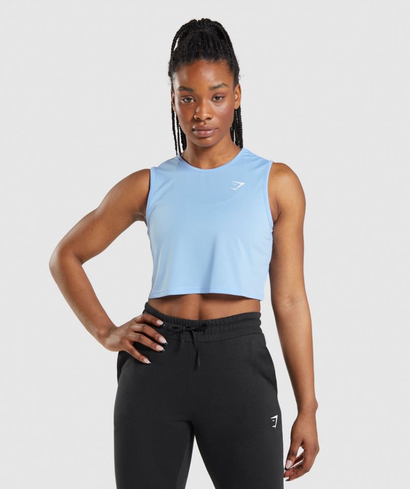 Gymshark Tränings Crop Linnen Dam Blå | SE-96157B