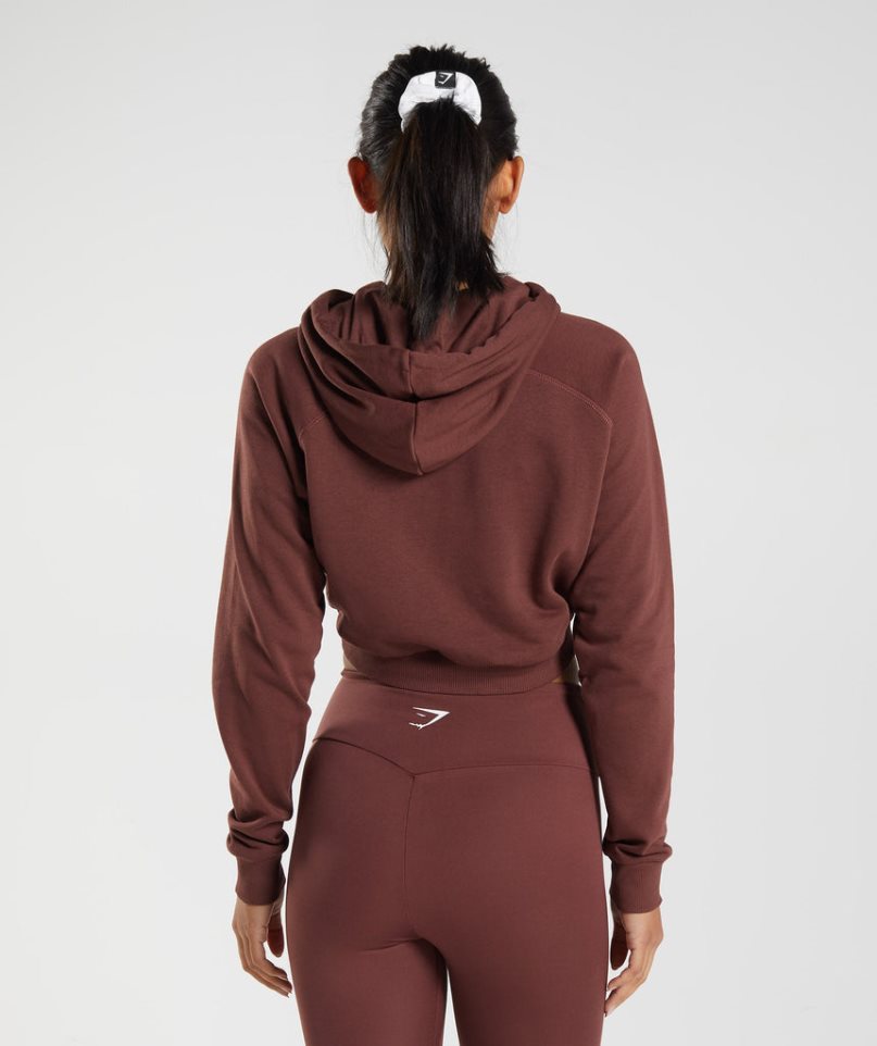 Gymshark Tränings Cropped Hoodie Dam Mörkbruna | SE-04879R