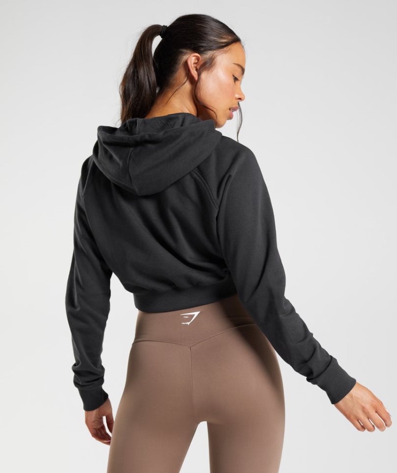 Gymshark Tränings Cropped Hoodie Dam Svarta | SE-17546H