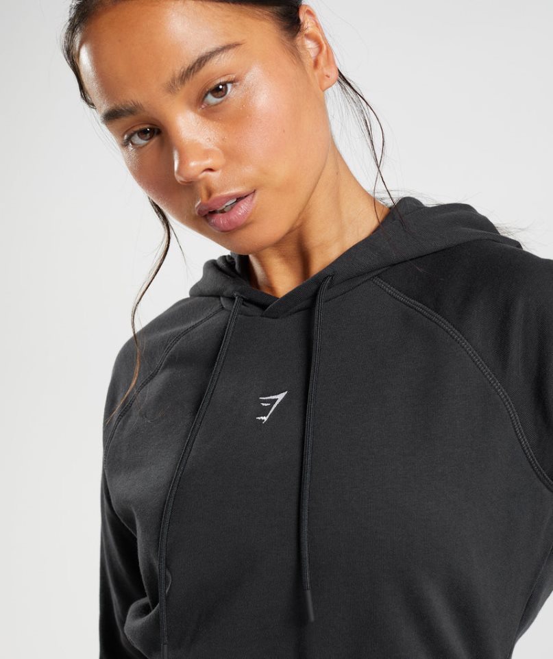 Gymshark Tränings Cropped Hoodie Dam Svarta | SE-17546H