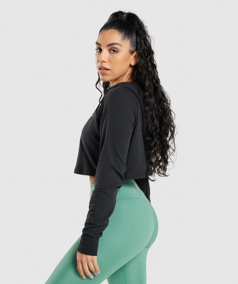 Gymshark Tränings Cropped Hoodie Dam Svarta | SE-37215J