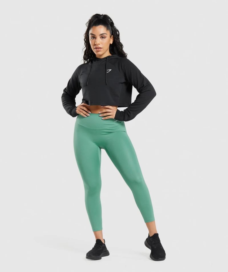 Gymshark Tränings Cropped Hoodie Dam Svarta | SE-37215J