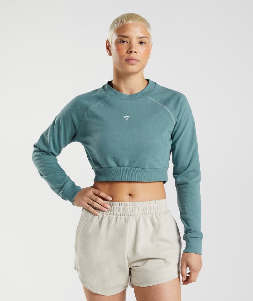 Gymshark Tränings Cropped Tröjor Dam Turkos | SE-53769J