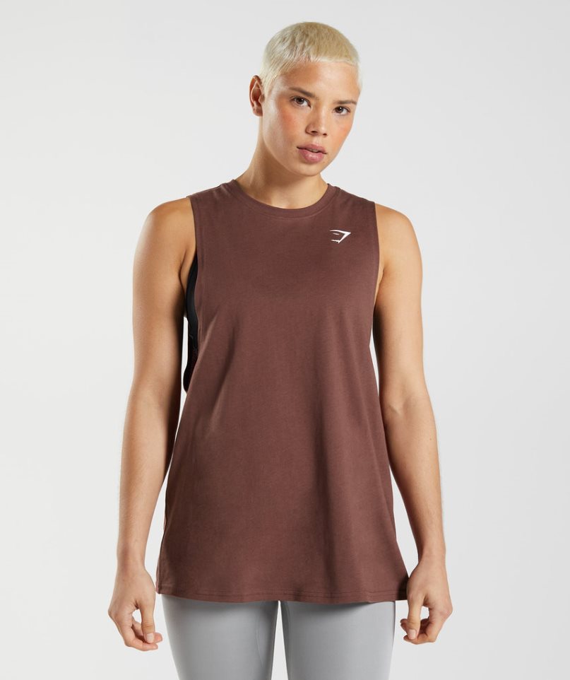 Gymshark Tränings Drop Arm Linnen Dam Mörkbruna | SE-59638N