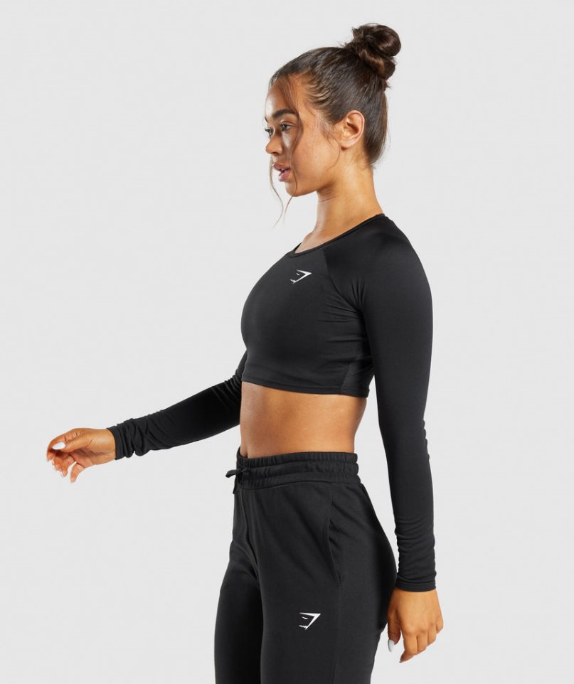 Gymshark Tränings Long Sleeve Beskurna Toppar Dam Svarta | SE-24059Q