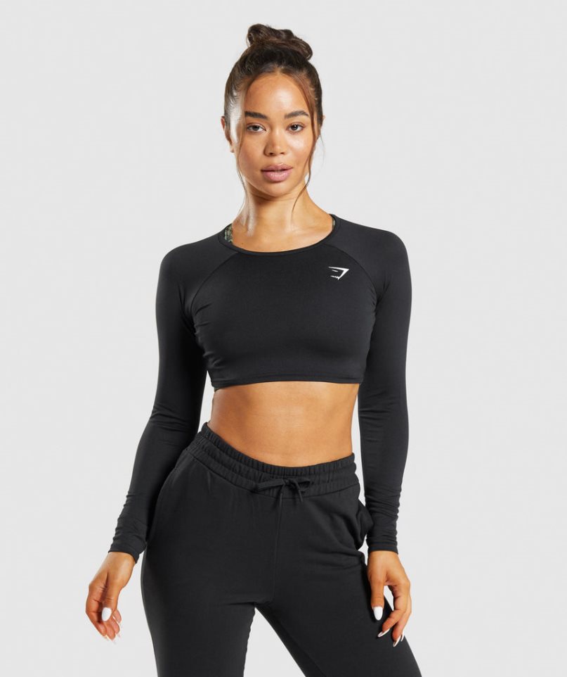 Gymshark Tränings Long Sleeve Beskurna Toppar Dam Svarta | SE-24059Q