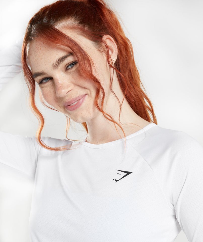 Gymshark Tränings Long Sleeve Beskurna Toppar Dam Vita | SE-31705J