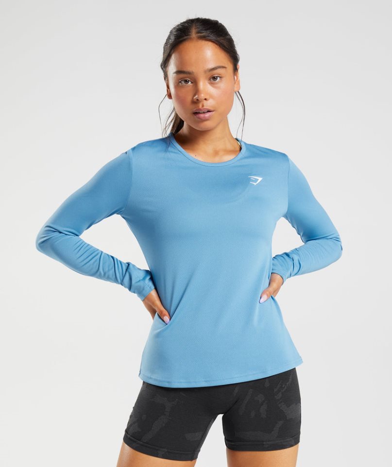 Gymshark Tränings Long Sleeve Top T-shirt Dam Blå | SE-80395W