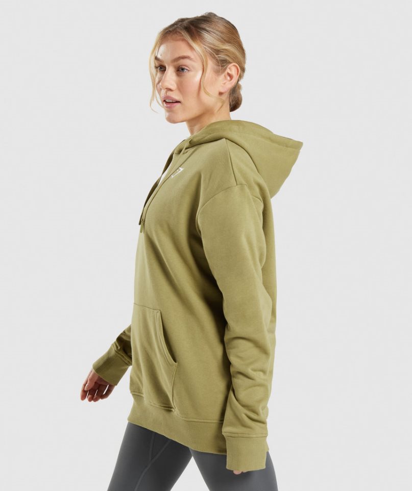 Gymshark Tränings Oversized Hoodie Dam Olivgröna | SE-26580E