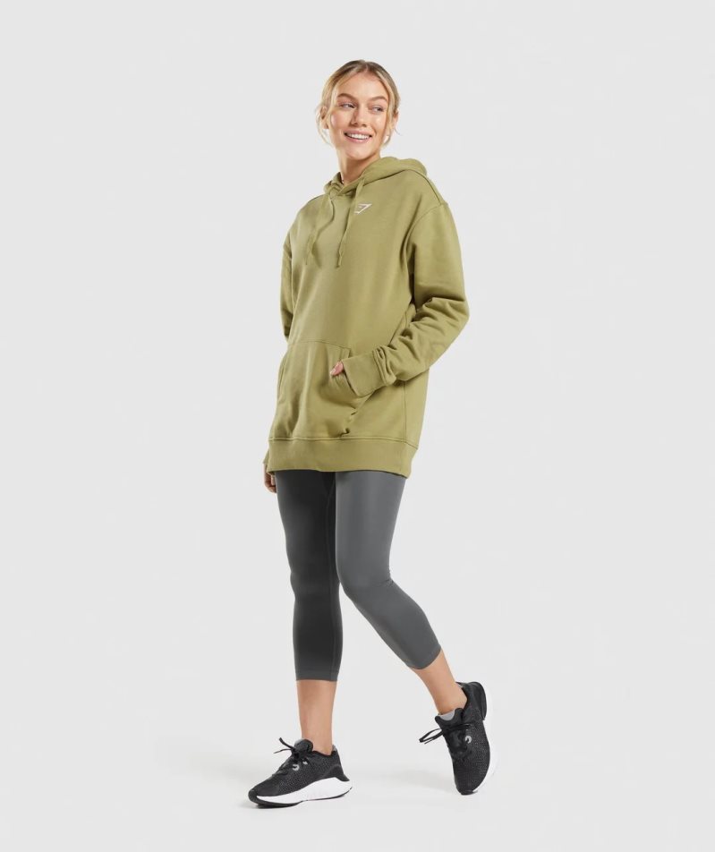 Gymshark Tränings Oversized Hoodie Dam Olivgröna | SE-26580E