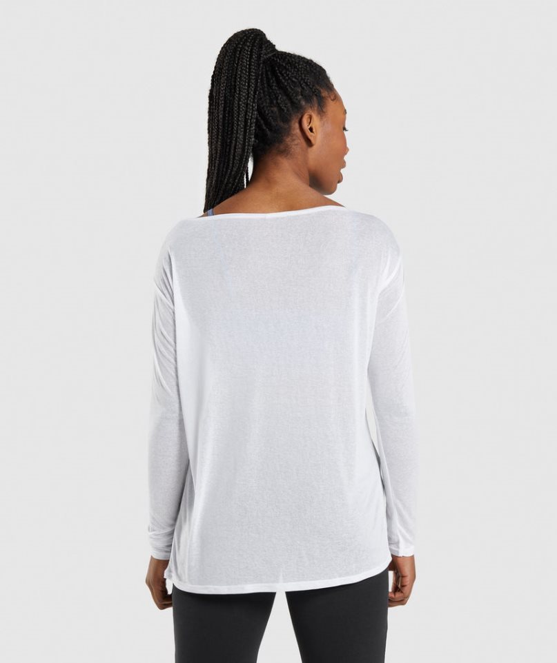 Gymshark Tränings Oversized Long Sleeve Top T-shirt Dam Vita | SE-17540G