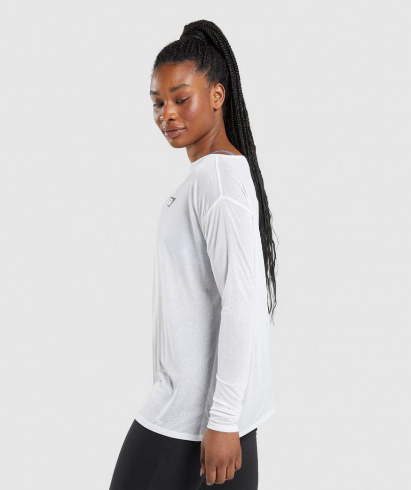 Gymshark Tränings Oversized Long Sleeve Top T-shirt Dam Vita | SE-17540G