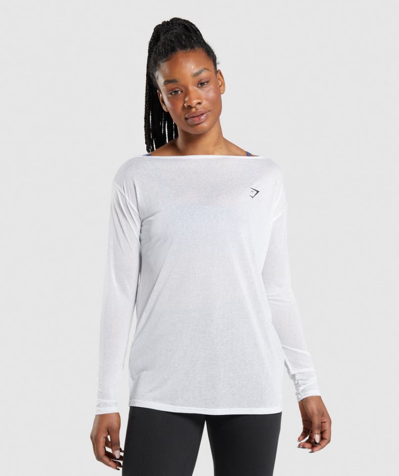 Gymshark Tränings Oversized Long Sleeve Top T-shirt Dam Vita | SE-17540G