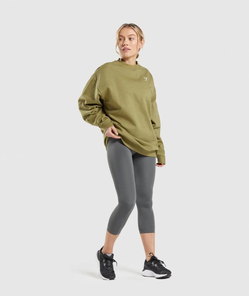 Gymshark Tränings Oversized Tröjor Dam Olivgröna | SE-64389J