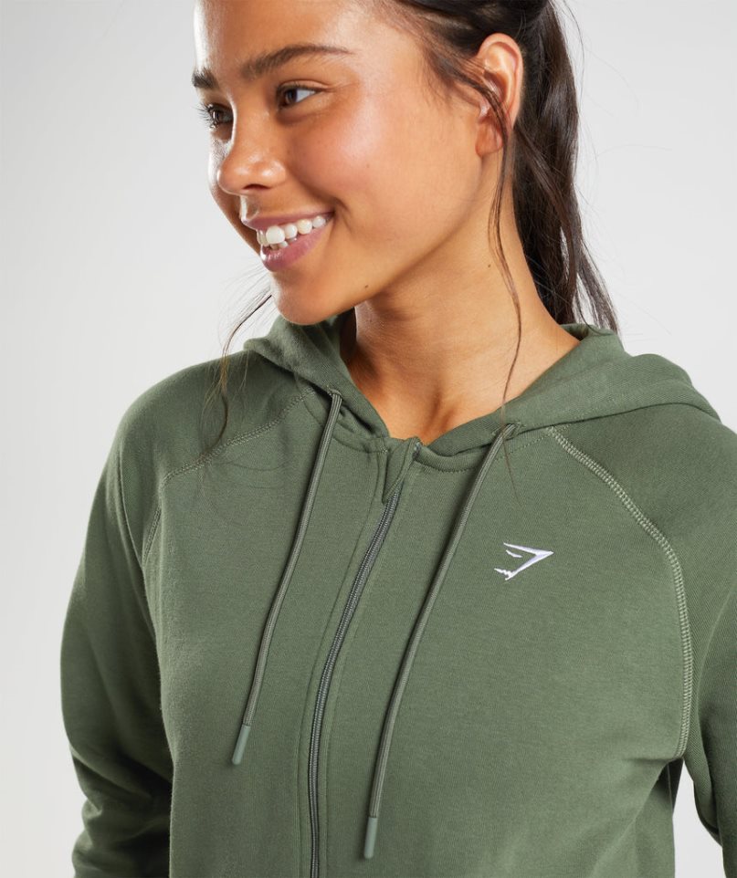 Gymshark Tränings Zip Hoodie Dam Olivgröna | SE-14295G