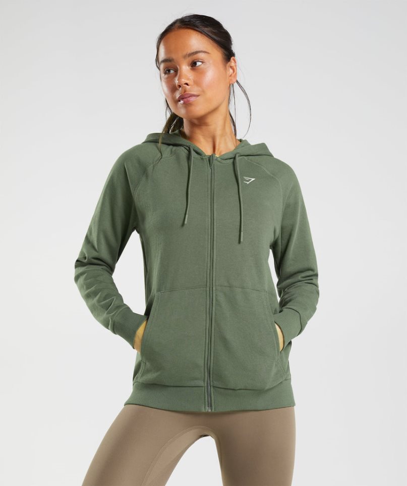 Gymshark Tränings Zip Hoodie Dam Olivgröna | SE-14295G