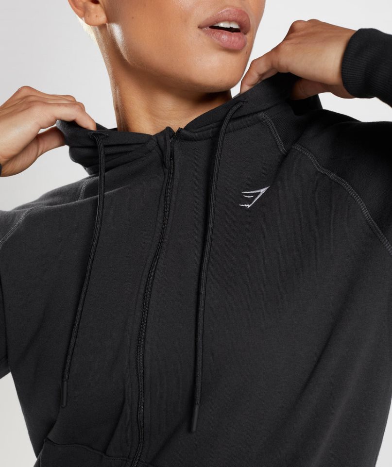 Gymshark Tränings Zip Hoodie Dam Svarta | SE-30769O