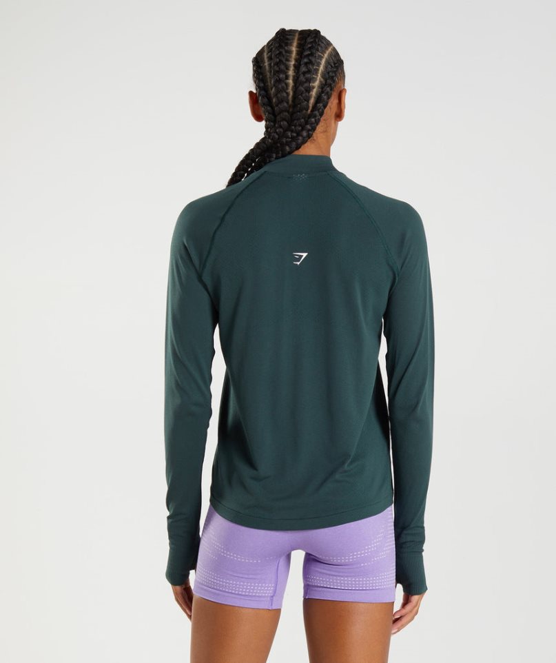 Gymshark Vital Seamless 1/2 Zip Tröjor Dam Mörkgröna | SE-24738E