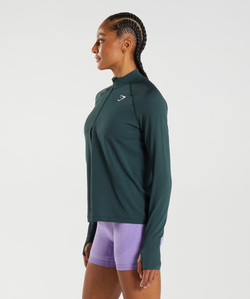 Gymshark Vital Seamless 1/2 Zip Tröjor Dam Mörkgröna | SE-24738E