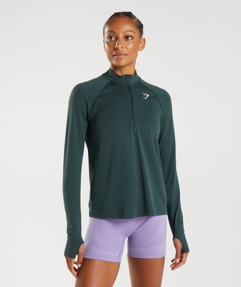 Gymshark Vital Seamless 1/2 Zip Tröjor Dam Mörkgröna | SE-24738E