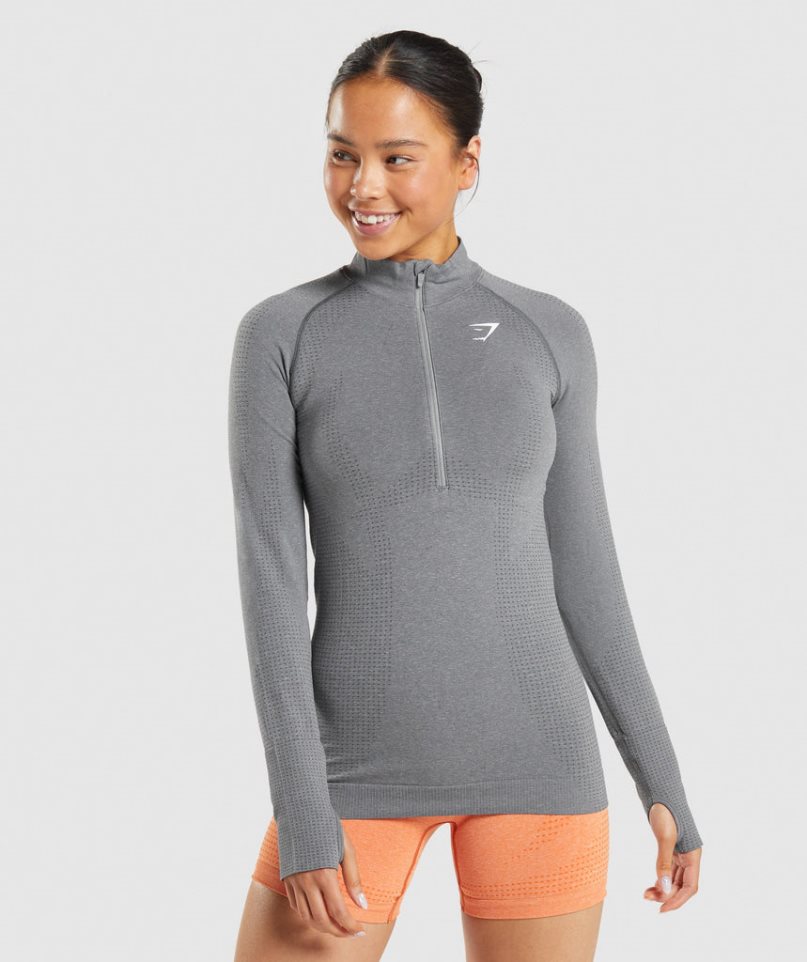 Gymshark Vital Seamless 2.0 1/2 Zip Tröjor Dam Grå | SE-74813E