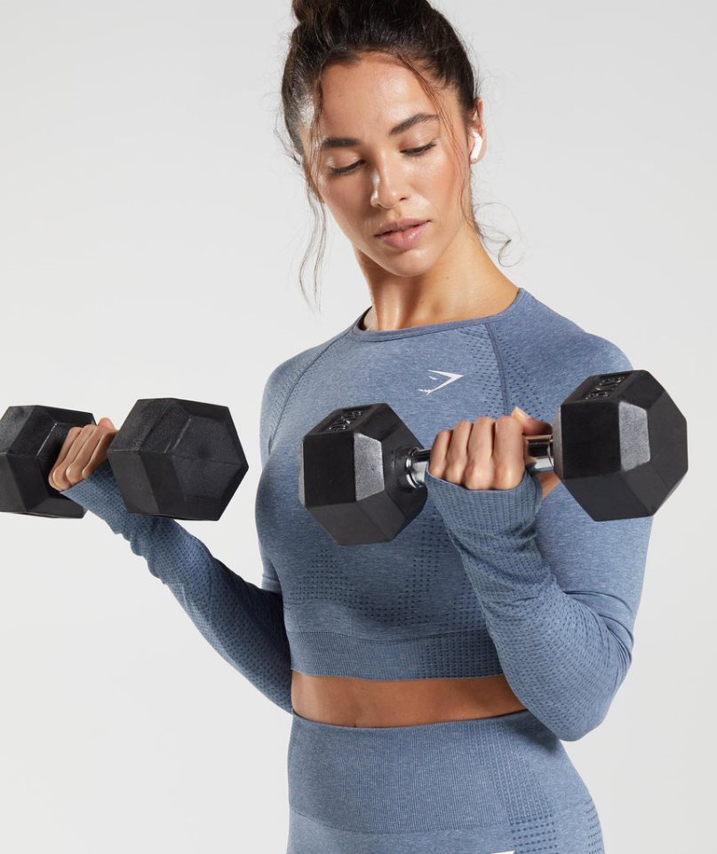 Gymshark Vital Seamless 2.0 Beskurna Toppar Dam Blå | SE-79352G