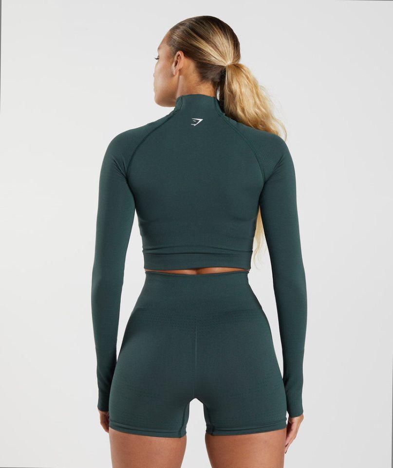 Gymshark Vital Seamless 2.0 High Neck Midi Beskurna Toppar Dam Mörkgröna | SE-10675P