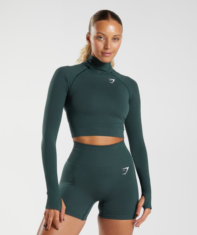 Gymshark Vital Seamless 2.0 High Neck Midi Beskurna Toppar Dam Mörkgröna | SE-10675P