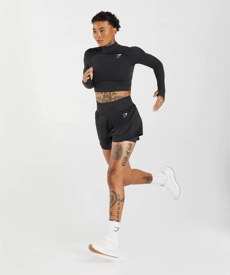 Gymshark Vital Seamless 2.0 High Neck Midi Beskurna Toppar Dam Svarta | SE-14297D