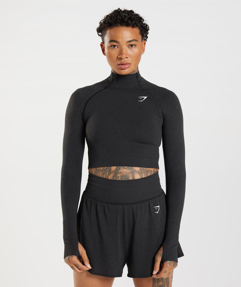 Gymshark Vital Seamless 2.0 High Neck Midi Beskurna Toppar Dam Svarta | SE-14297D