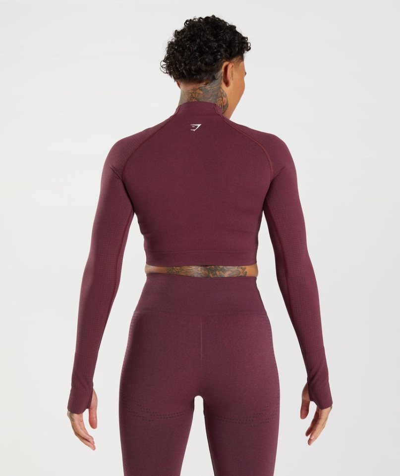 Gymshark Vital Seamless 2.0 High Neck Midi Beskurna Toppar Dam Vinröda | SE-29730U