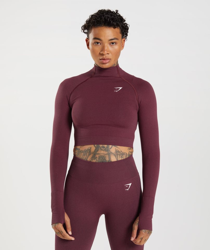 Gymshark Vital Seamless 2.0 High Neck Midi Beskurna Toppar Dam Vinröda | SE-29730U