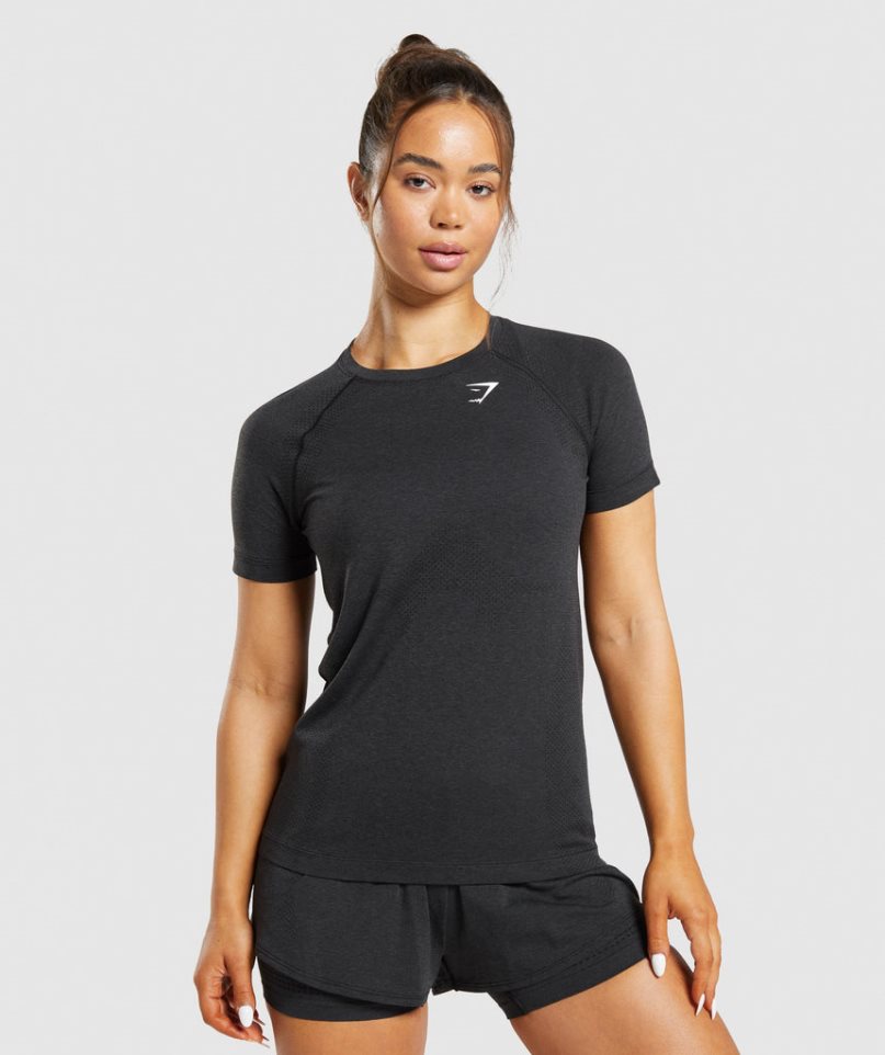 Gymshark Vital Seamless 2.0 Light T-shirt Dam Svarta | SE-63810L