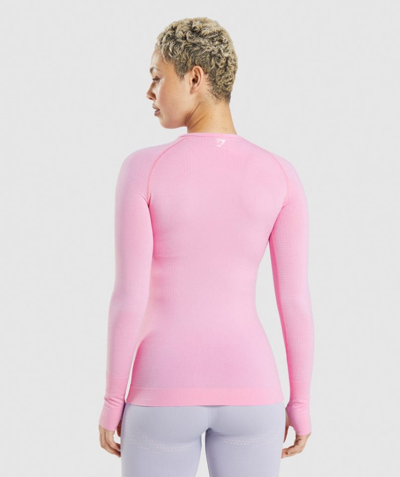 Gymshark Vital Seamless 2.0 Long Sleeve Top T-shirt Dam Rosa | SE-34510V