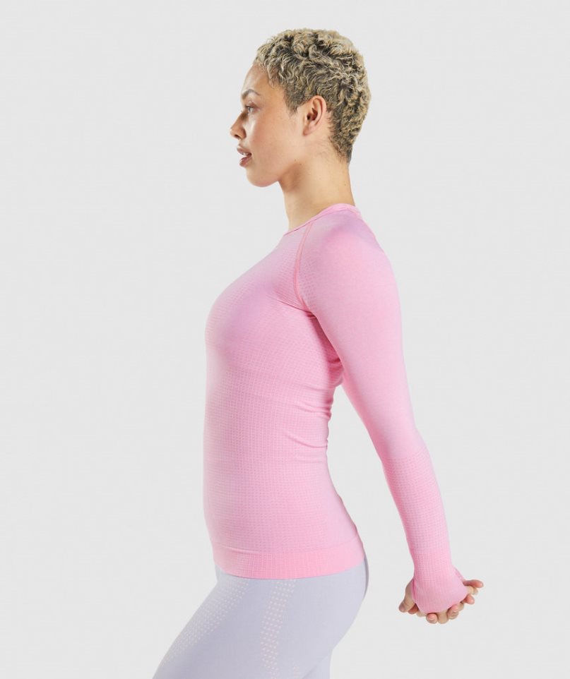 Gymshark Vital Seamless 2.0 Long Sleeve Top T-shirt Dam Rosa | SE-34510V