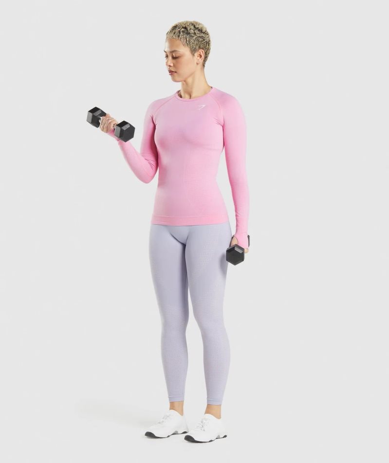 Gymshark Vital Seamless 2.0 Long Sleeve Top T-shirt Dam Rosa | SE-34510V