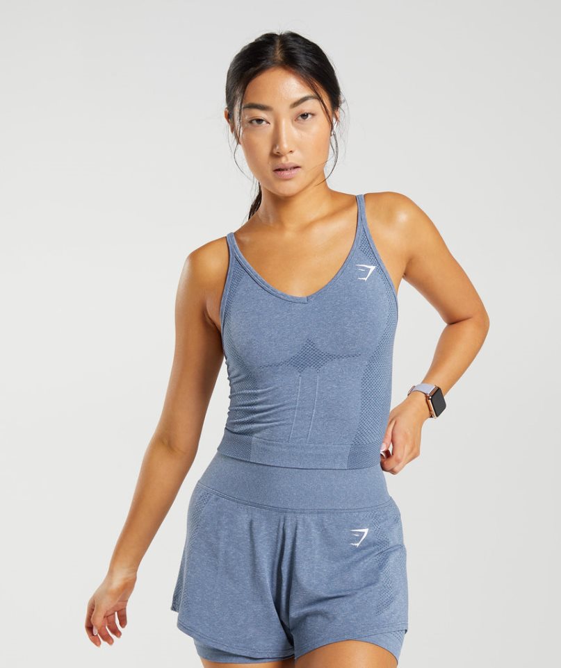 Gymshark Vital Seamless 2.0 Midi Linnen Dam Blå | SE-13758D