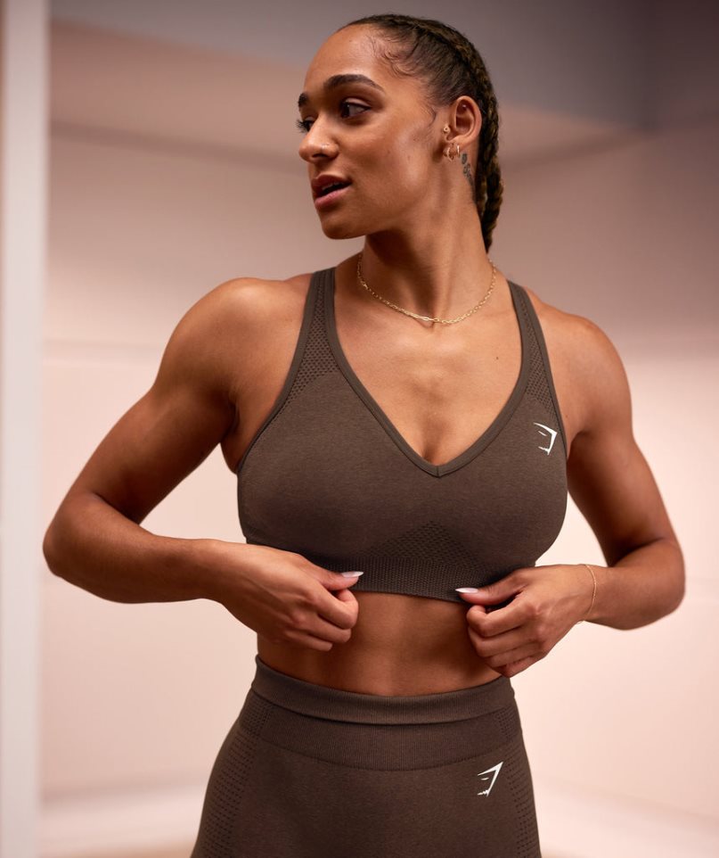 Gymshark Vital Seamless 2.0 V Neck Sport Bh Dam Mörkbruna | SE-43689H