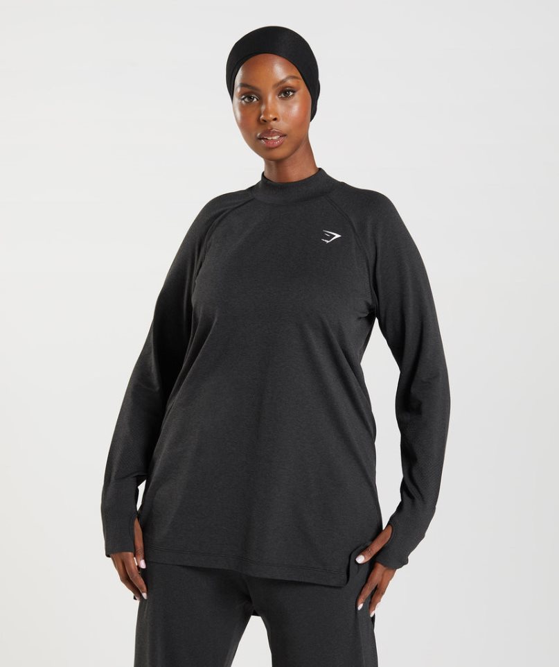 Gymshark Vital Seamless Long Line Top T-shirt Dam Svarta | SE-82740U